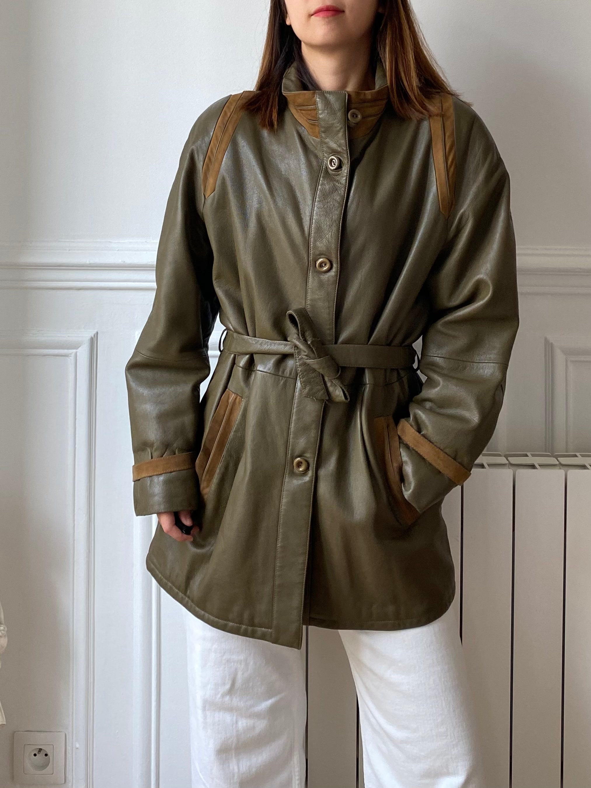 Manteau kaki cuir 80s