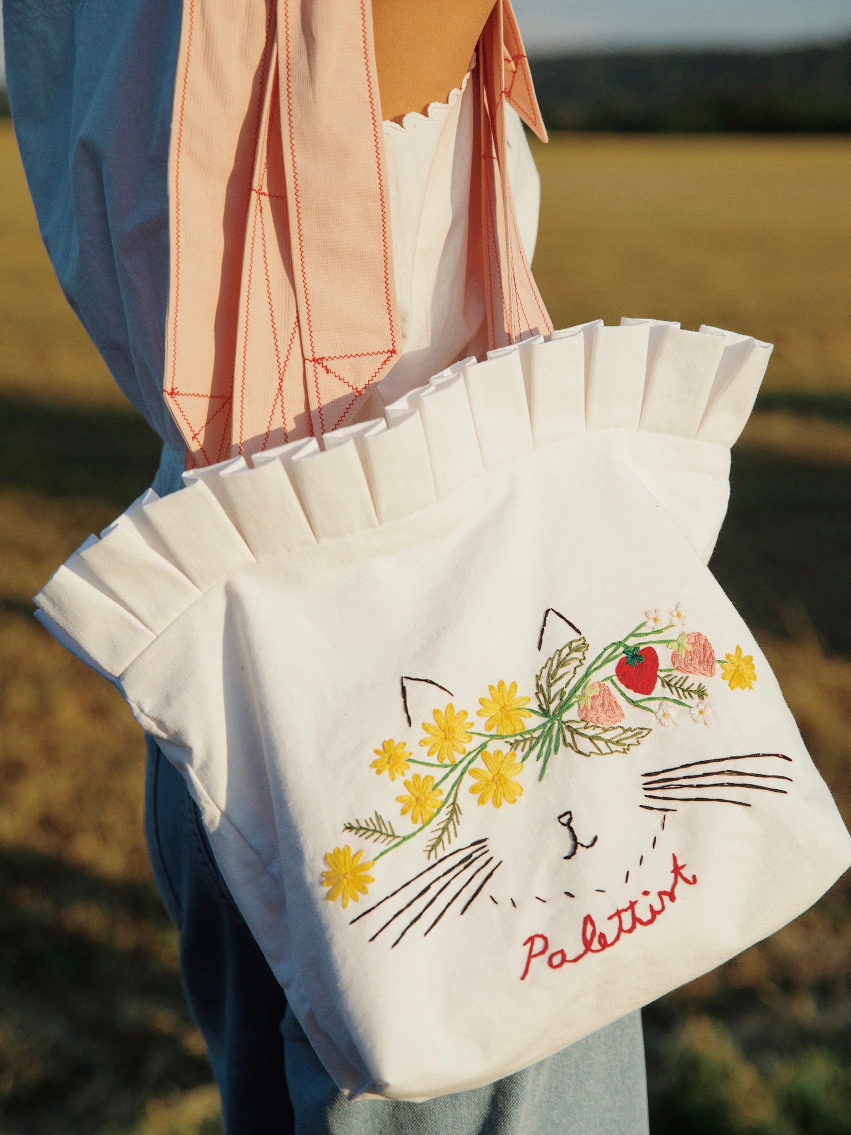 Handmade embroidery cat bag